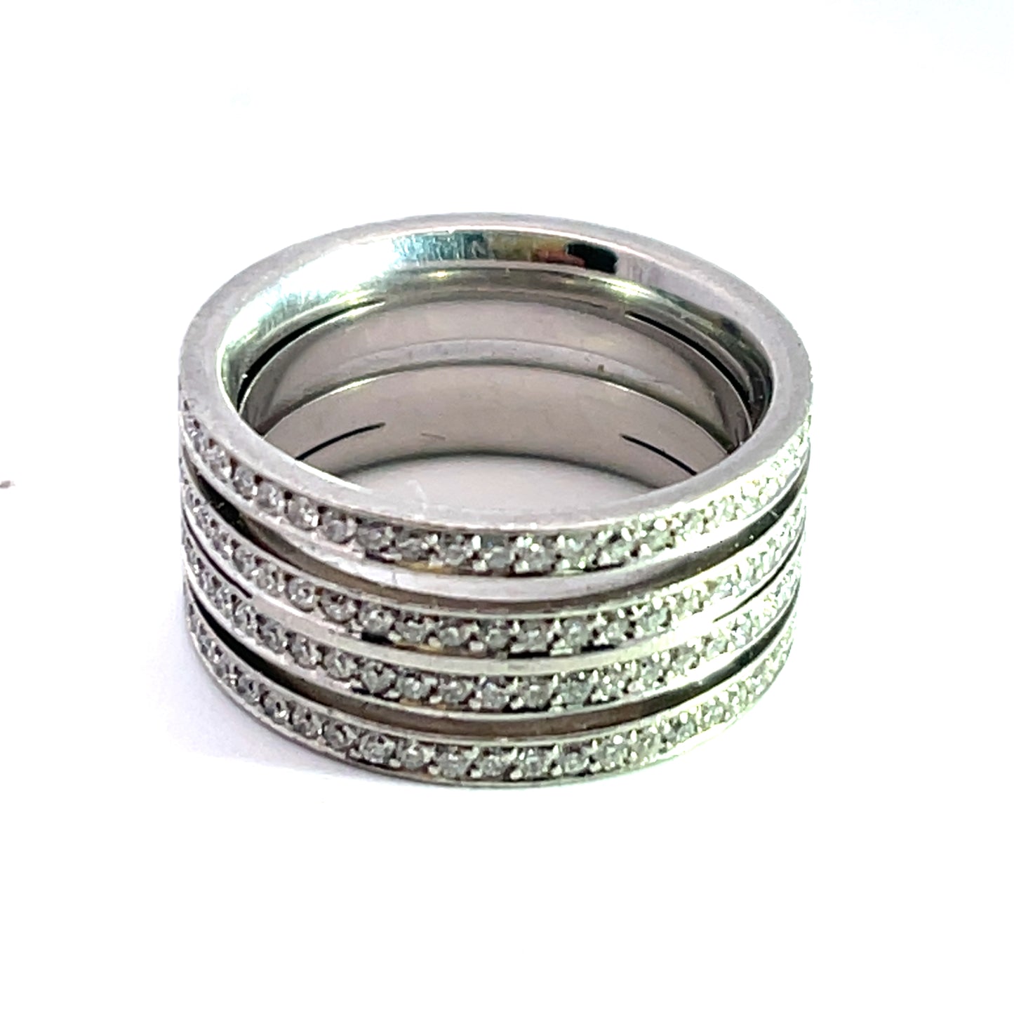 Modern platinum diamond 4 band ring