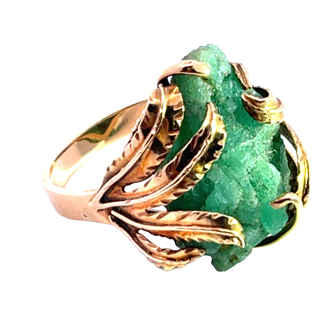 Modern 18KY gold emerald crystal ring