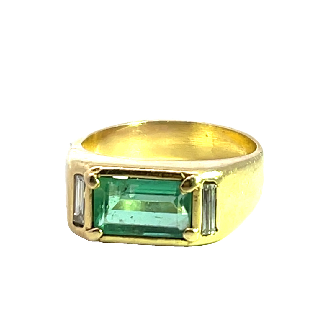 Modern 14KY gold, emerald and diamond man's ring
