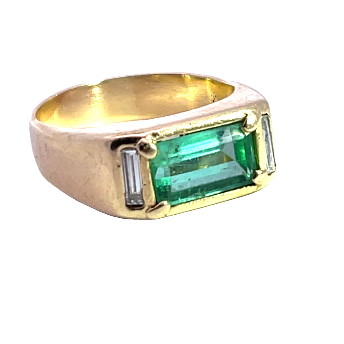 Modern 14KY gold, emerald and diamond man's ring