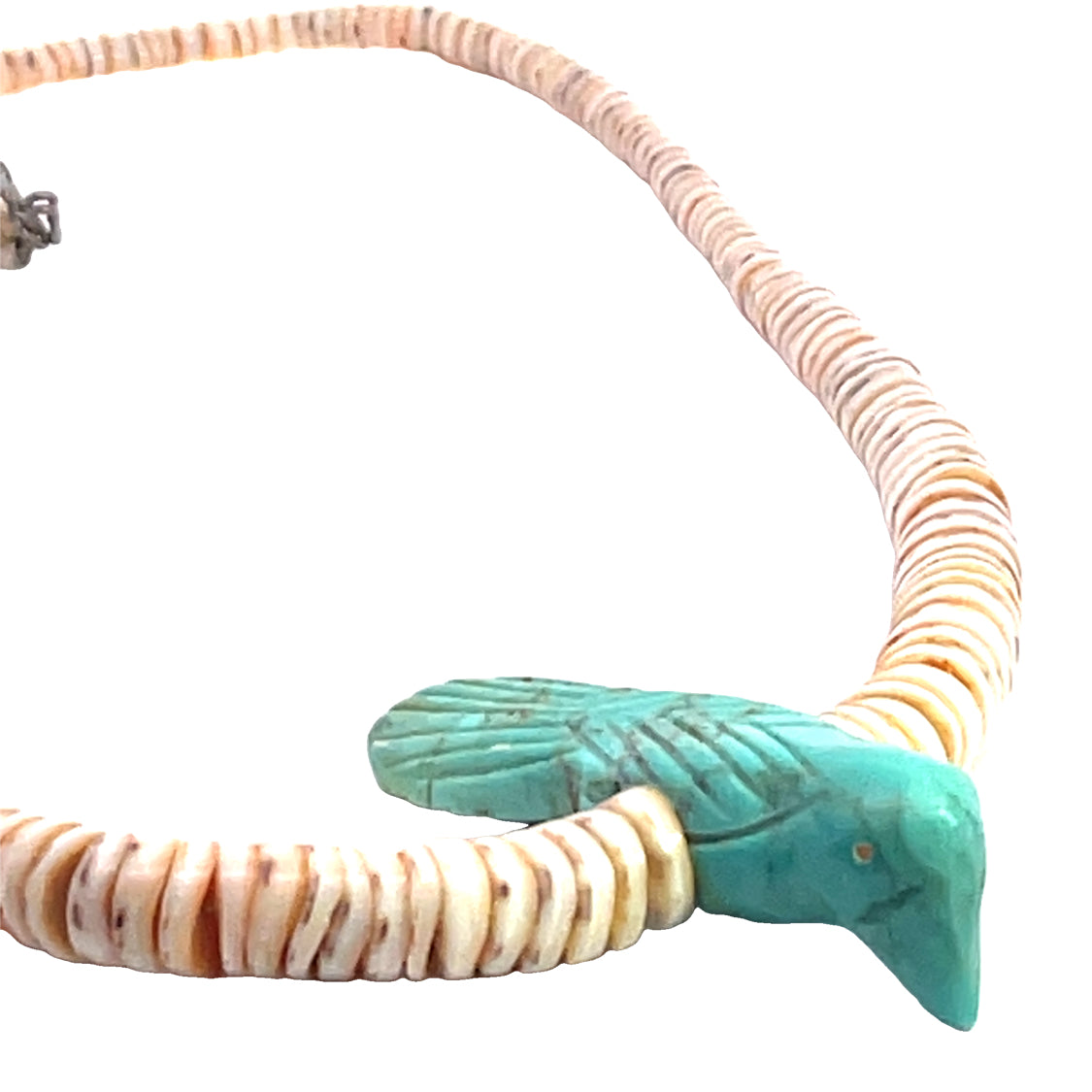 Native Amercian Turquoise and carved shell heishi necklace