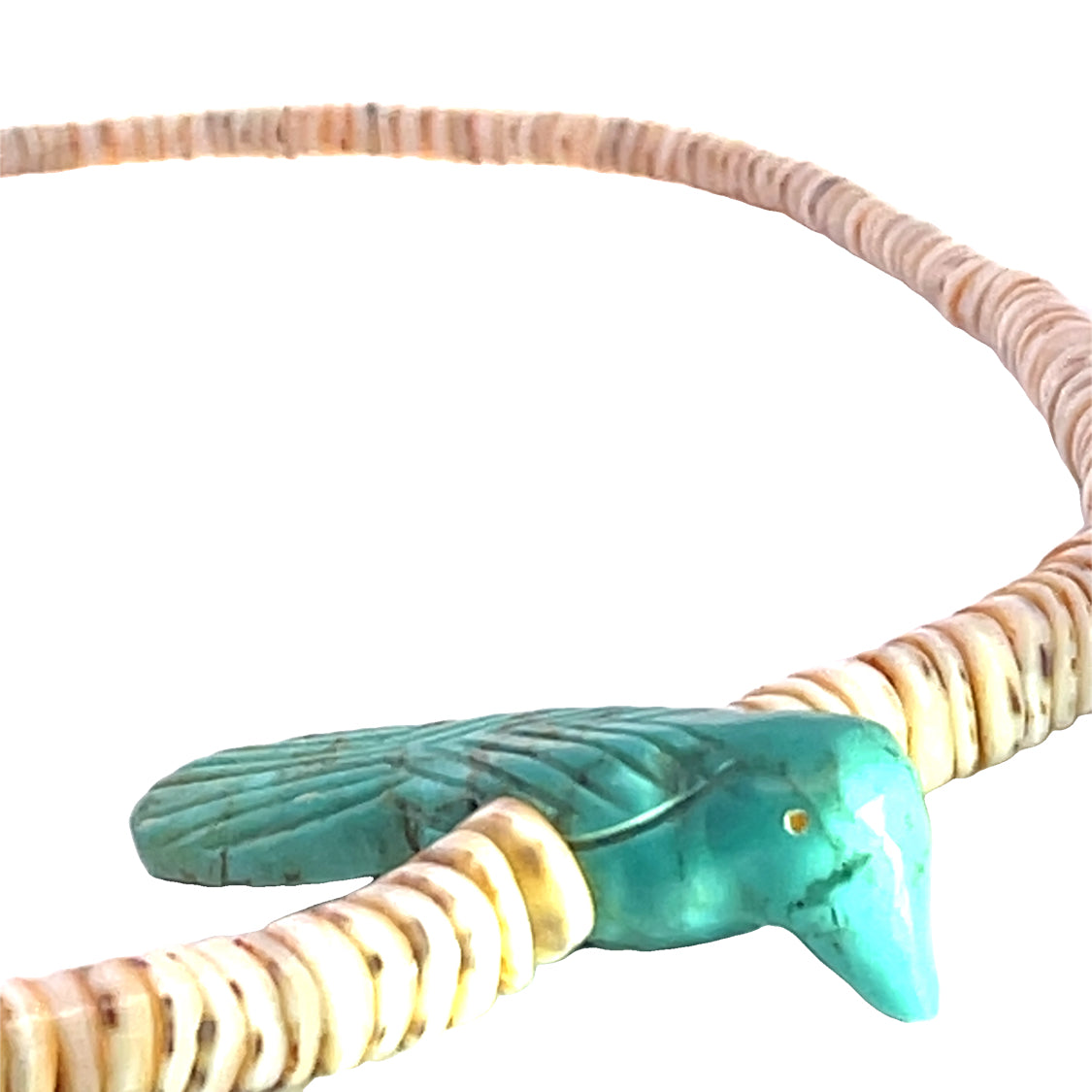 Native Amercian Turquoise and carved shell heishi necklace