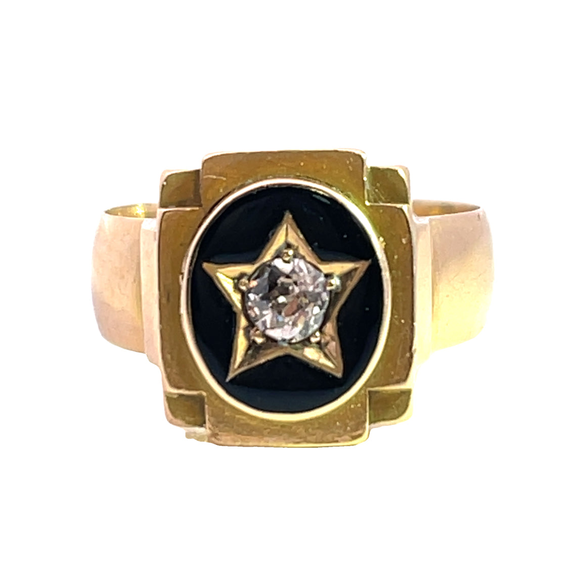 Victorian 18KY gold, diamond and enamel 'Mourning' ring