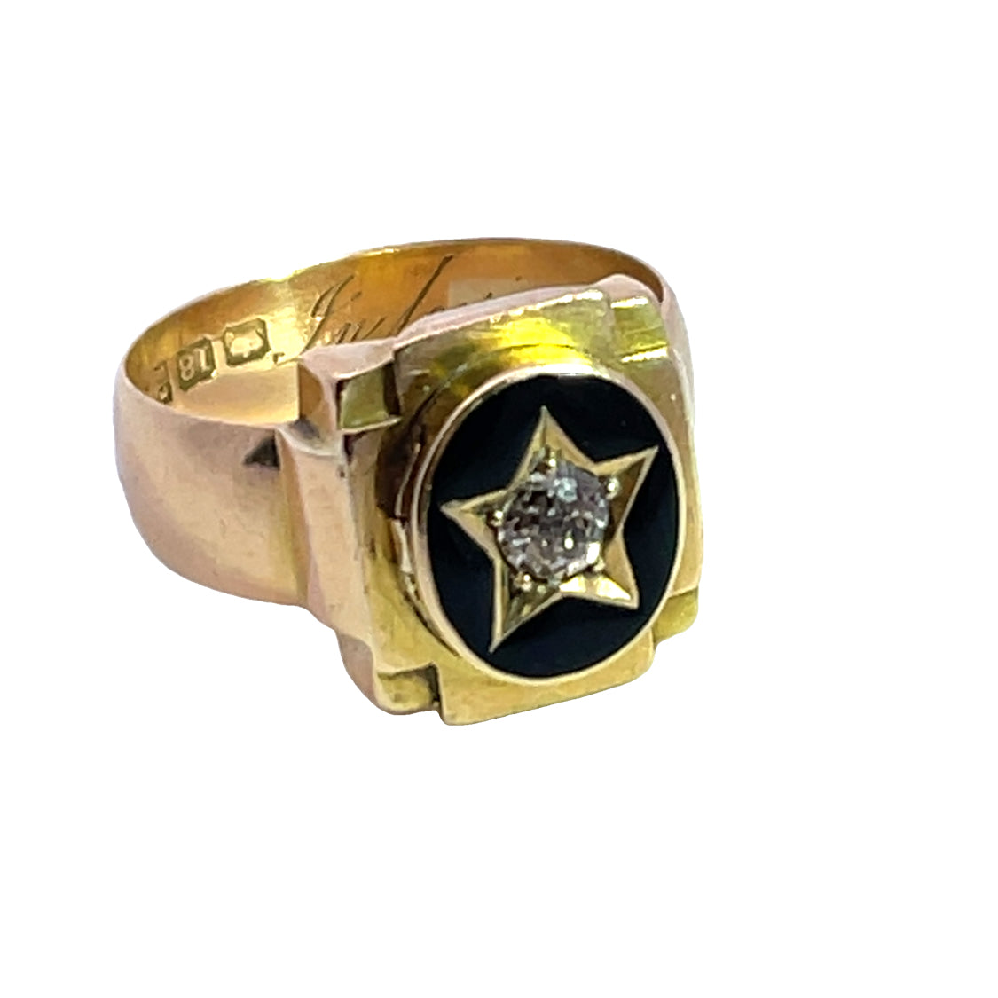 Victorian 18KY gold, diamond and enamel 'Mourning' ring