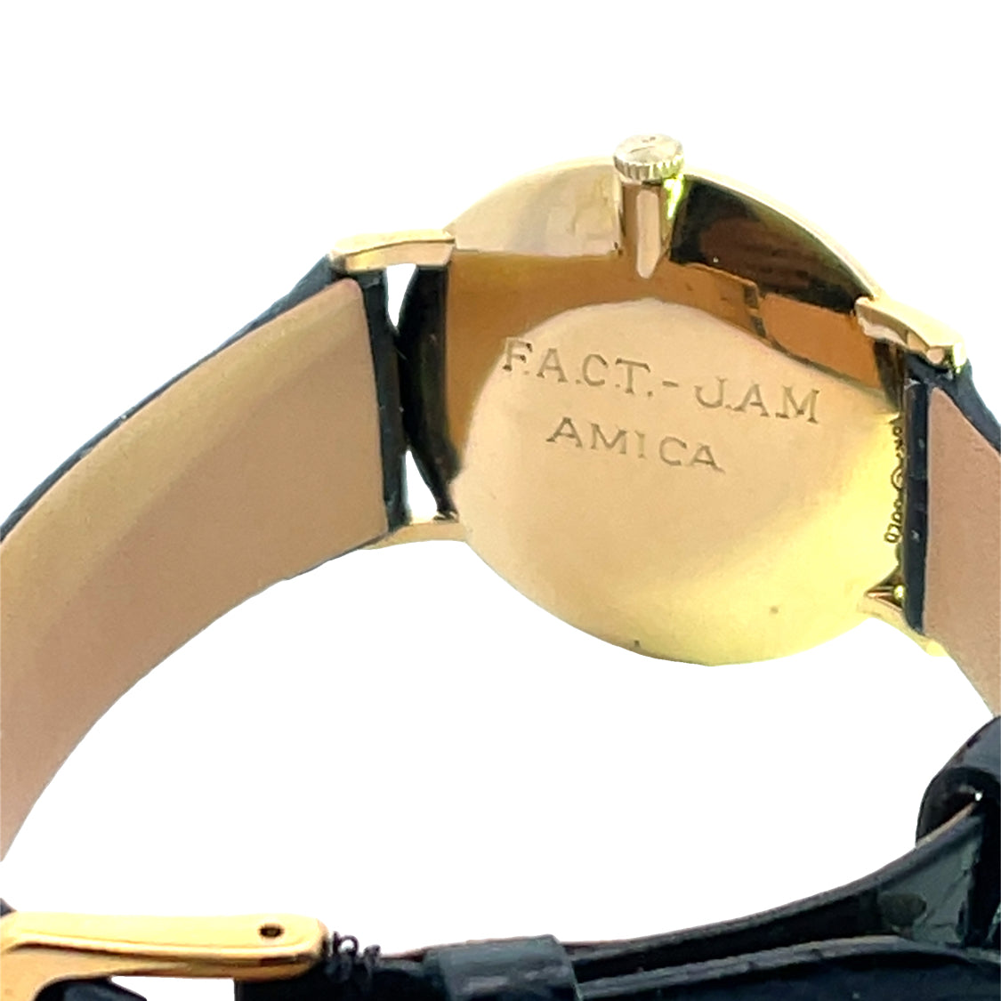 Modern 18KY gold Cartier designed, Movado movement, crocodile strap wristwatch
