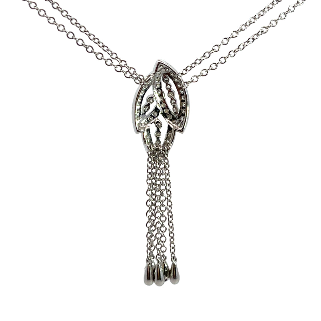 Modern 14K white gold and diamond tassel necklace