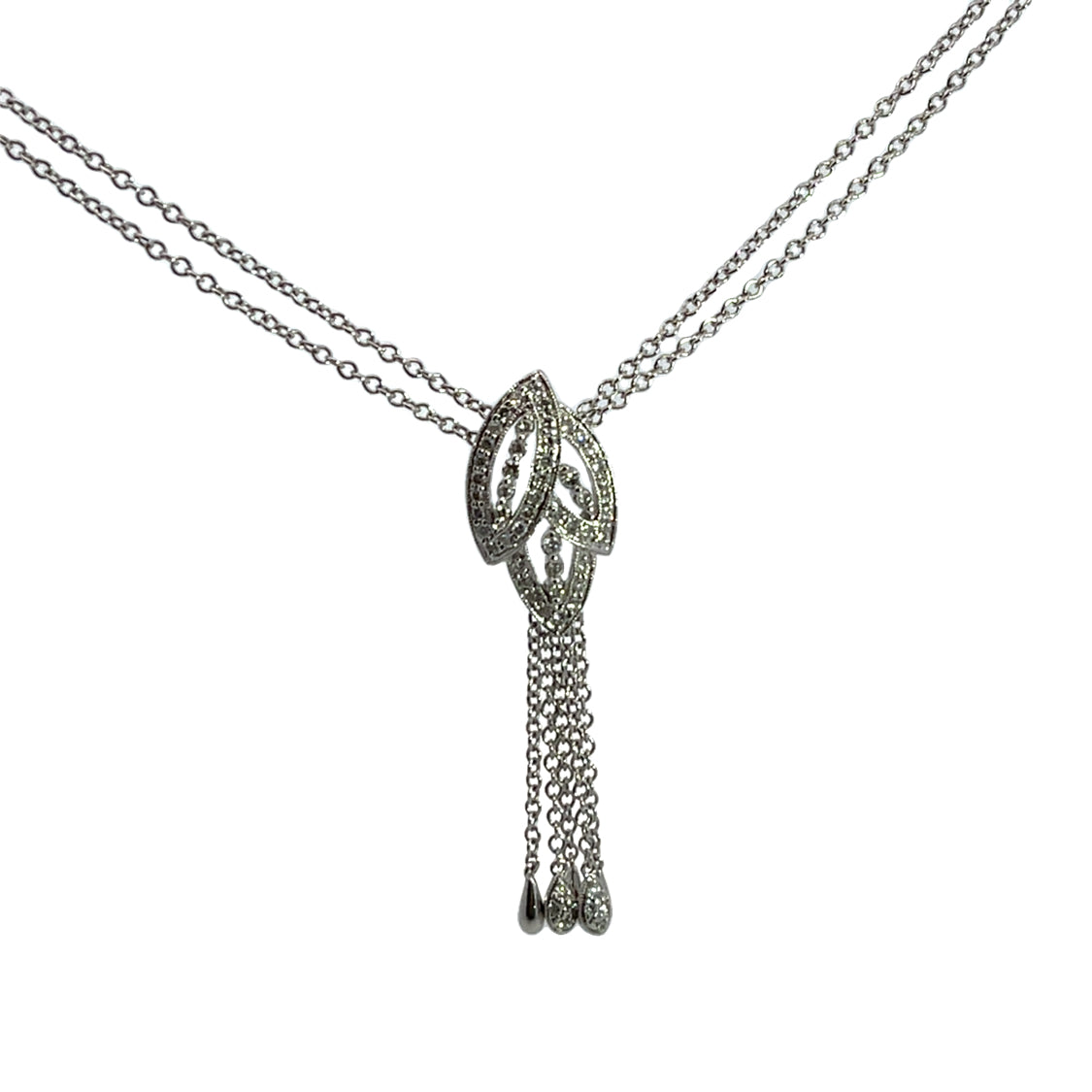 Modern 14K white gold and diamond tassel necklace