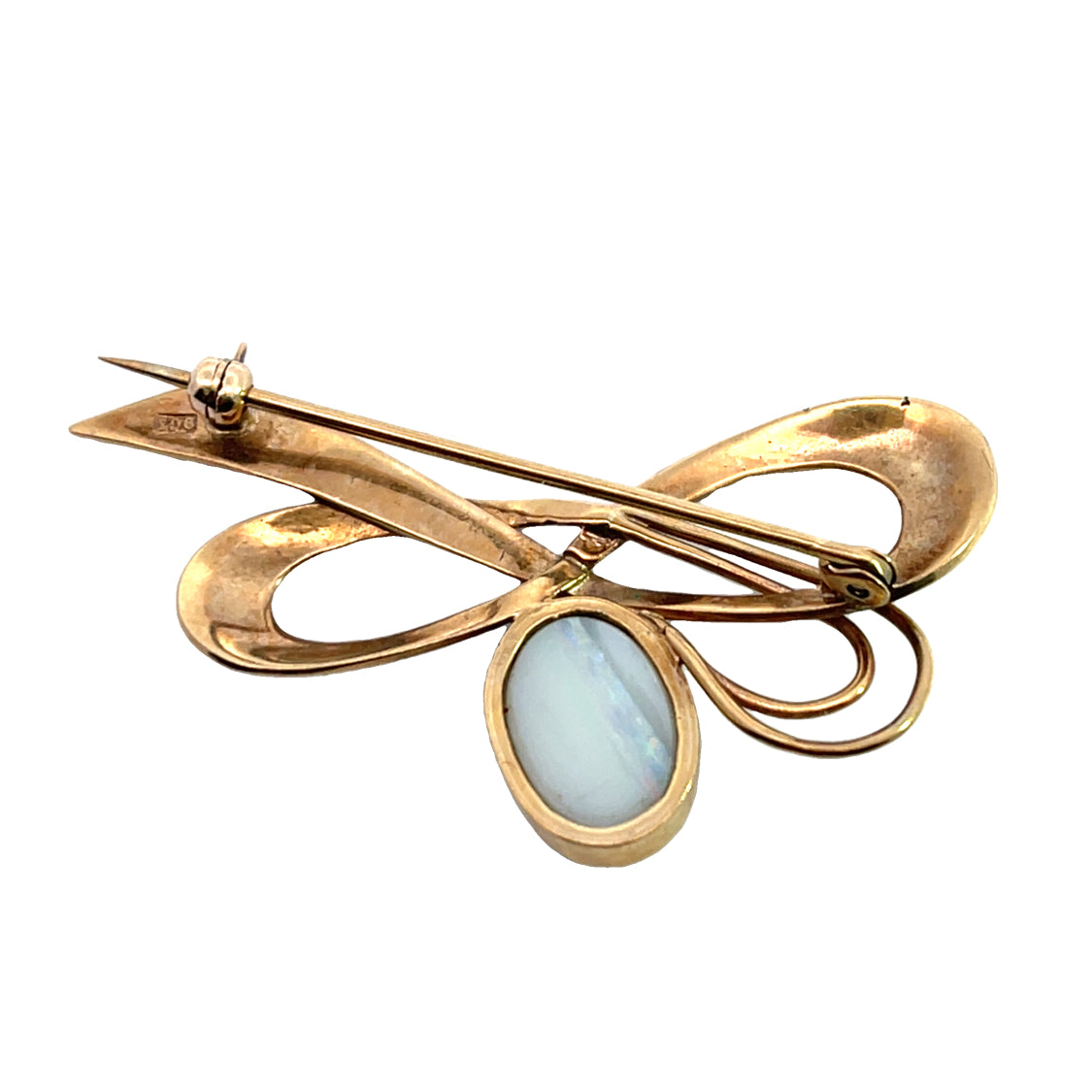 Modern 9KY gold and opal doublet bow pin