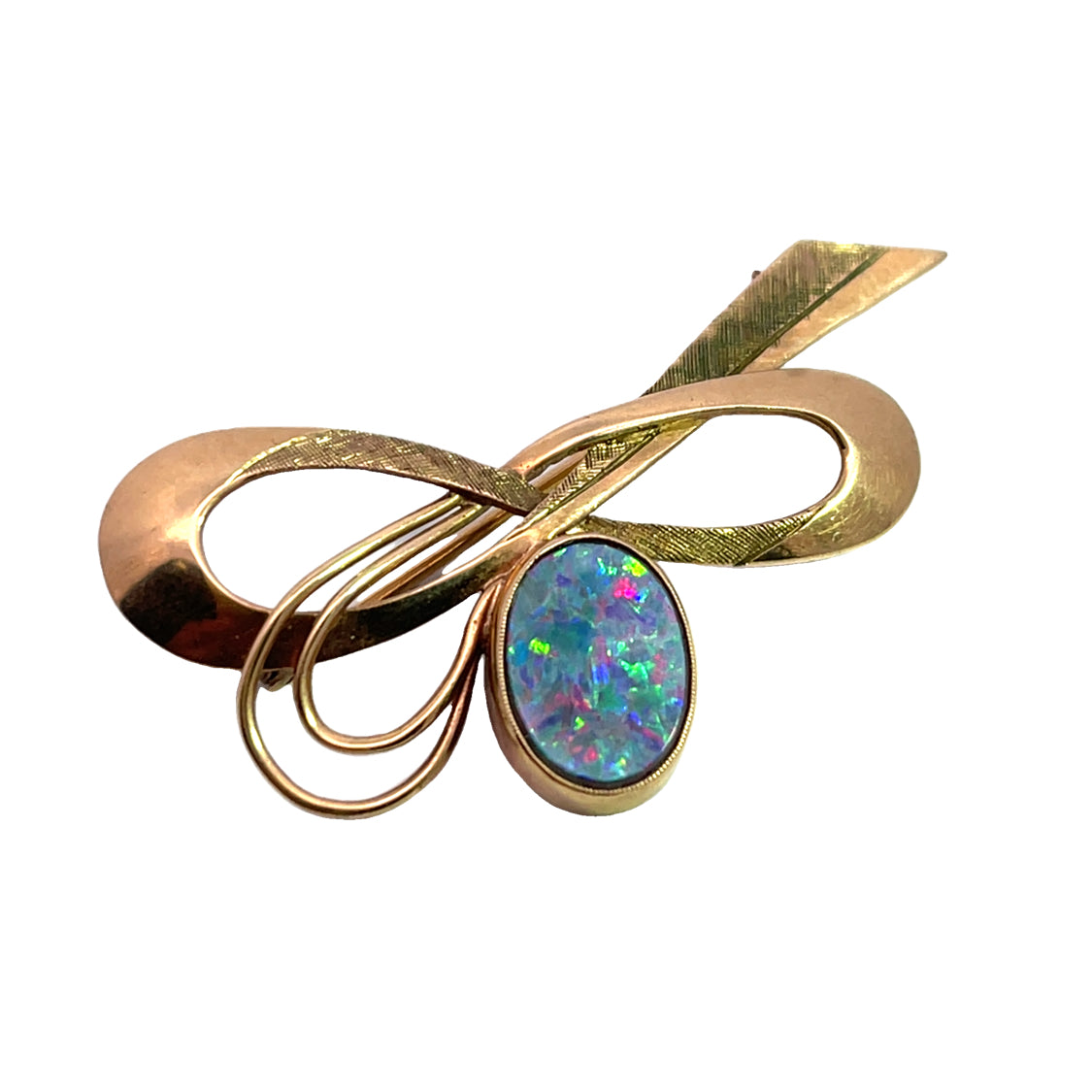 Modern 9KY gold and opal doublet bow pin