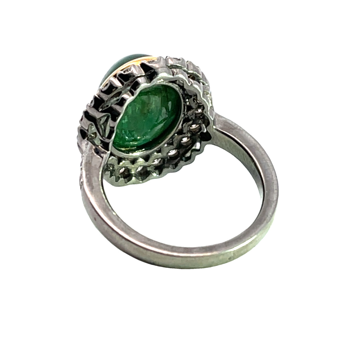 Victorian 18KY, Sterling Silver, diamond and emerald cabochon ring