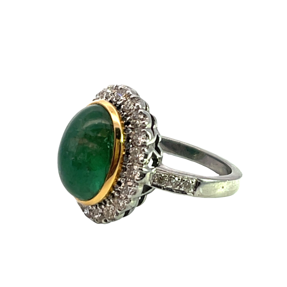 Victorian 18KY, Sterling Silver, diamond and emerald cabochon ring