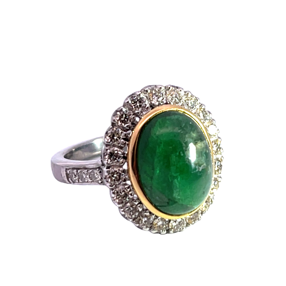 Victorian 18KY, Sterling Silver, diamond and emerald cabochon ring