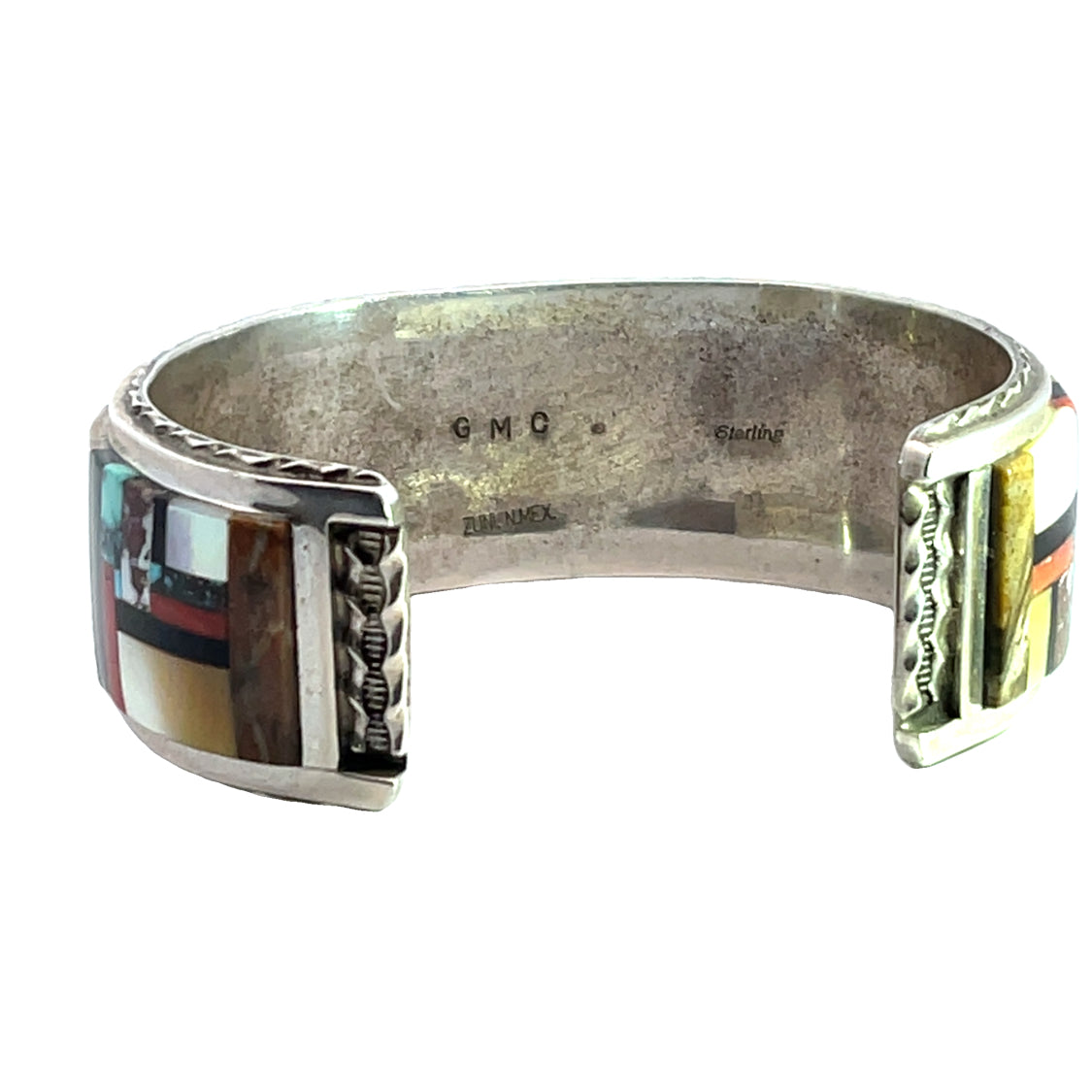 Native American Sterling silver multi-gem inlay cuff bracelet