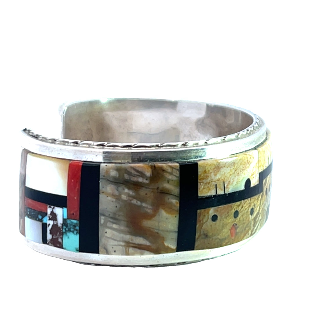 Native American Sterling silver multi-gem inlay cuff bracelet