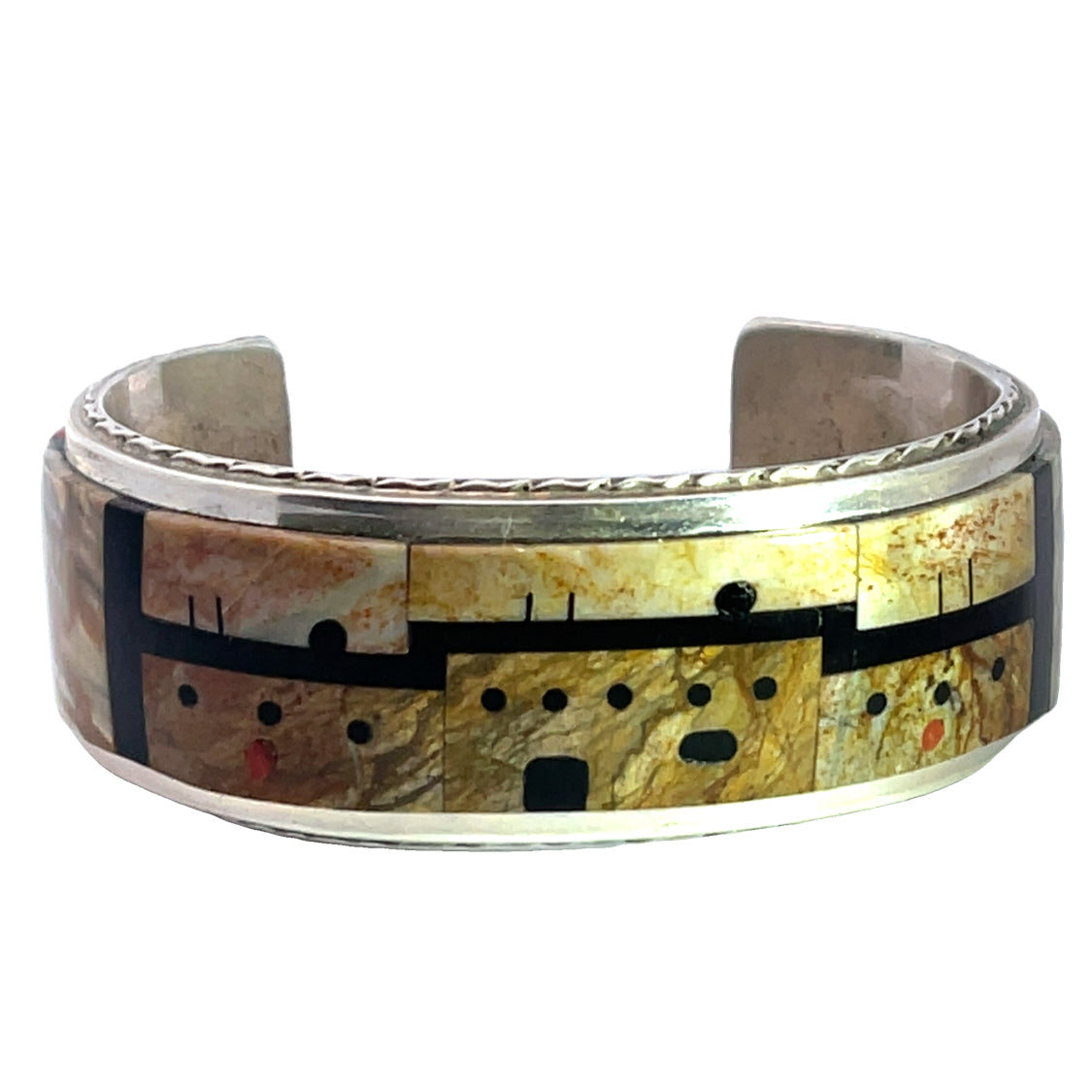 Native American Sterling silver multi-gem inlay cuff bracelet