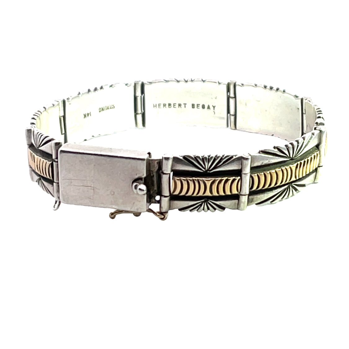 Native American Sterling Silver and 14KY gold link style bracelet