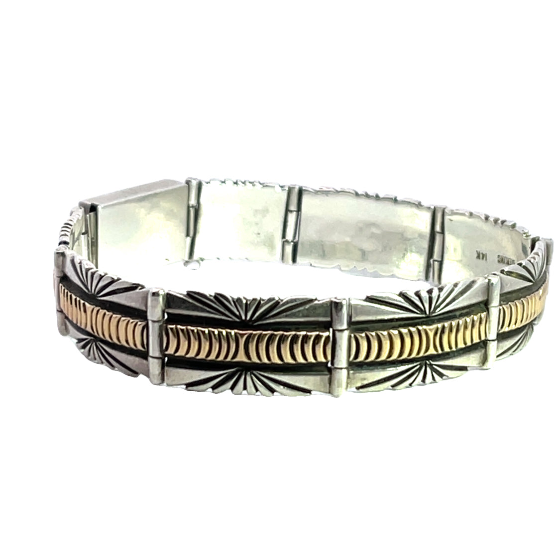 Native American Sterling Silver and 14KY gold link style bracelet