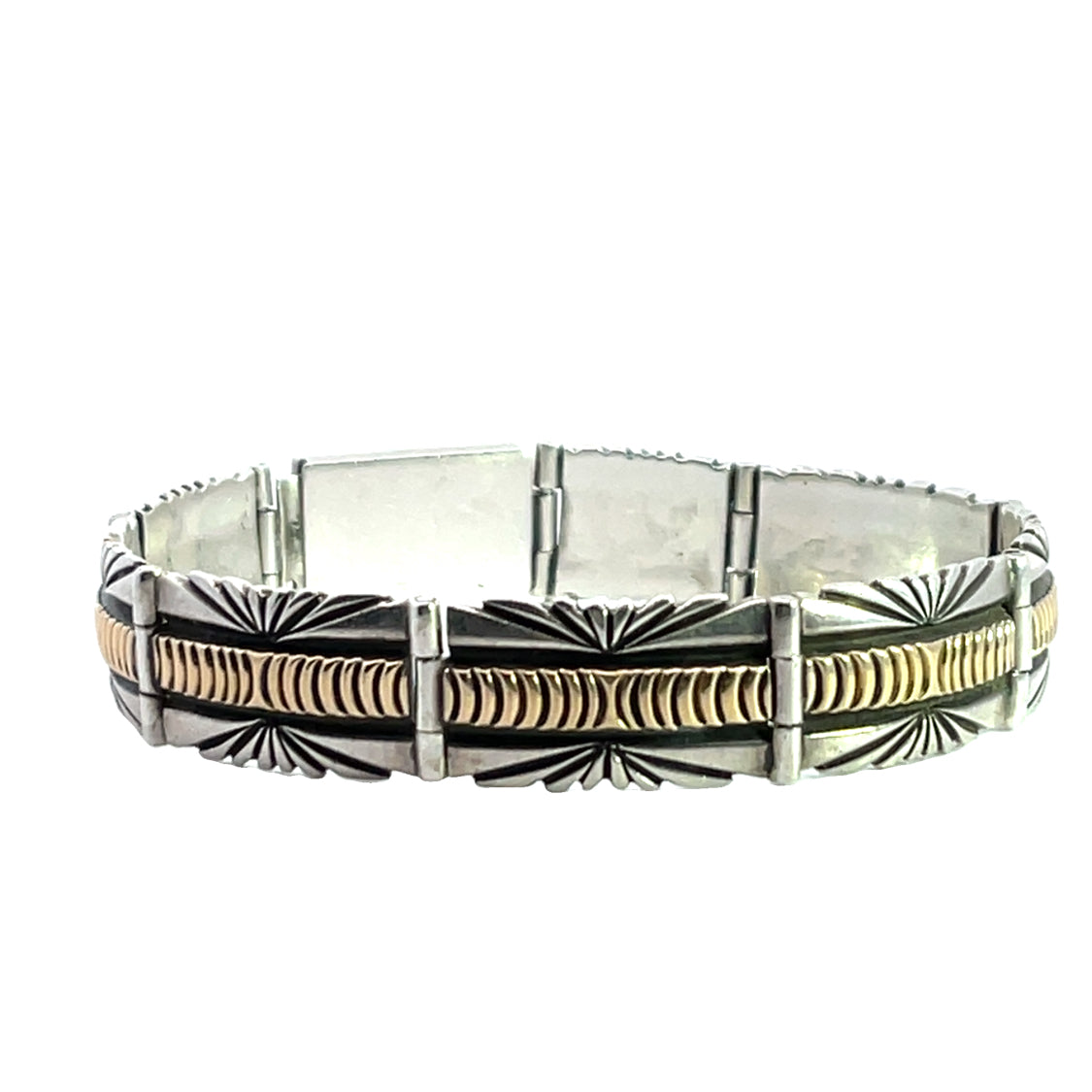 Native American Sterling Silver and 14KY gold link style bracelet