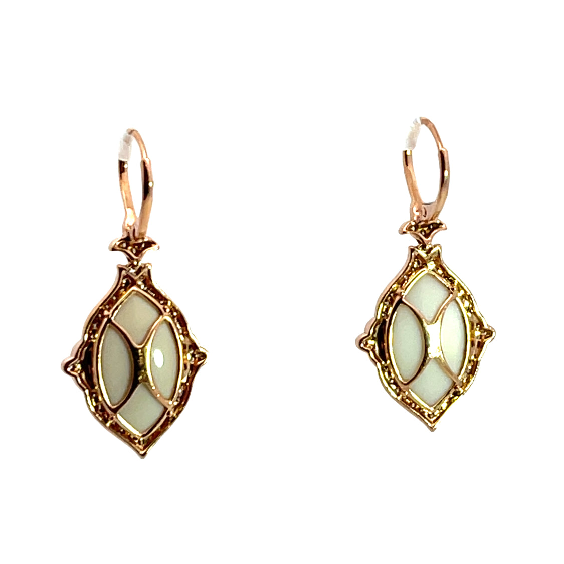 Modern 14KY rose gold, white coral, and diamond drop earrings