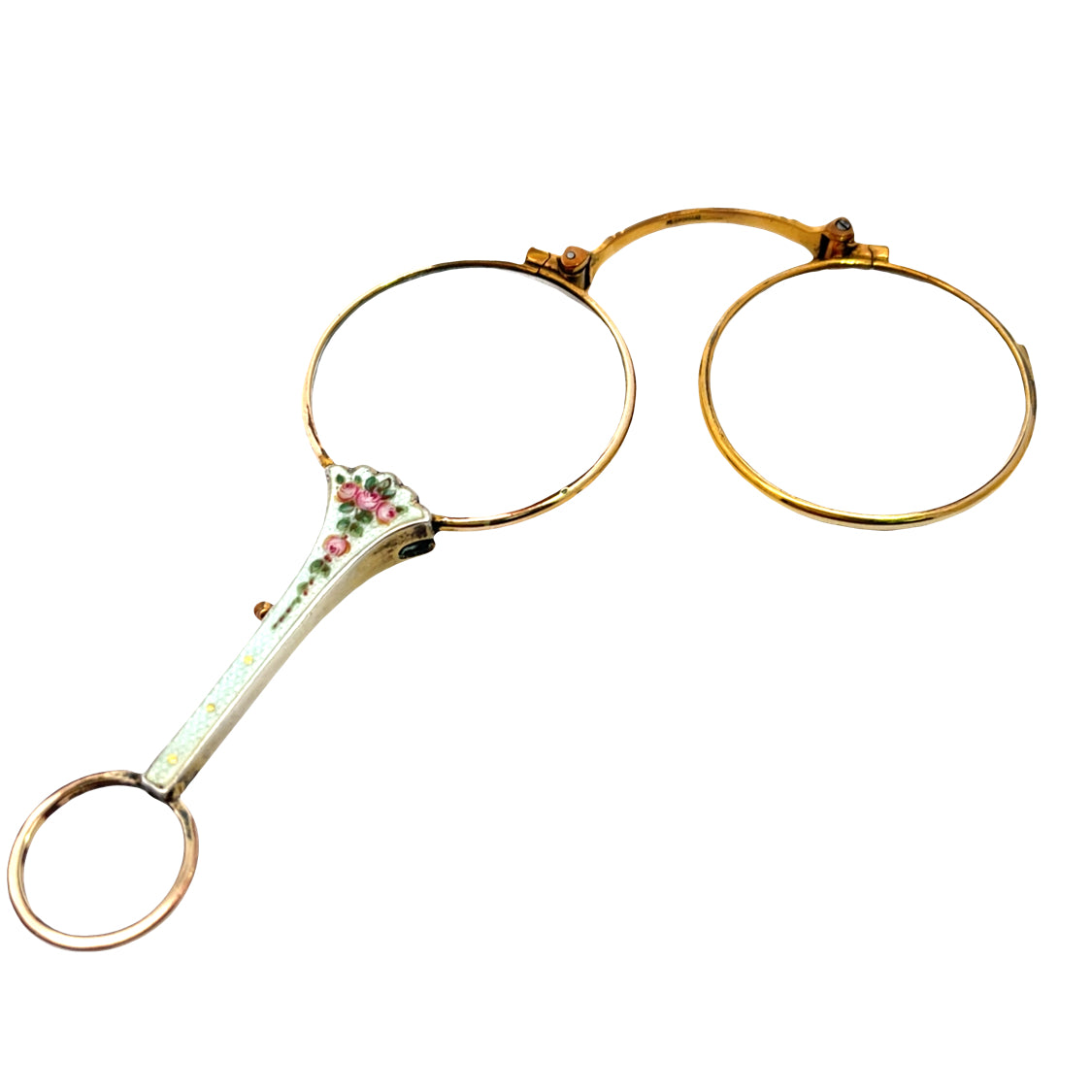 Victorian Bronze and enamel lorgnette magnifiers