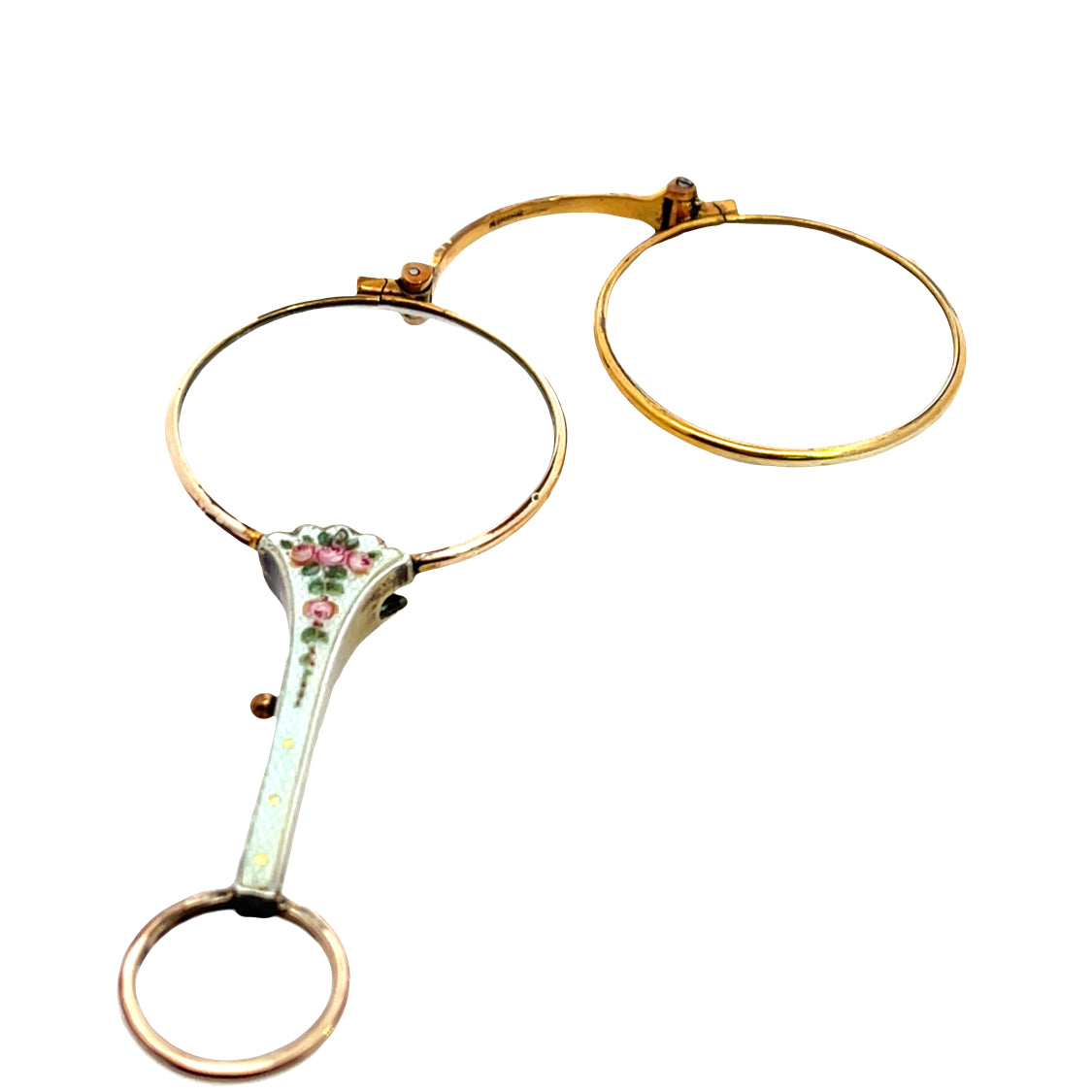 Victorian Bronze and enamel lorgnette magnifiers