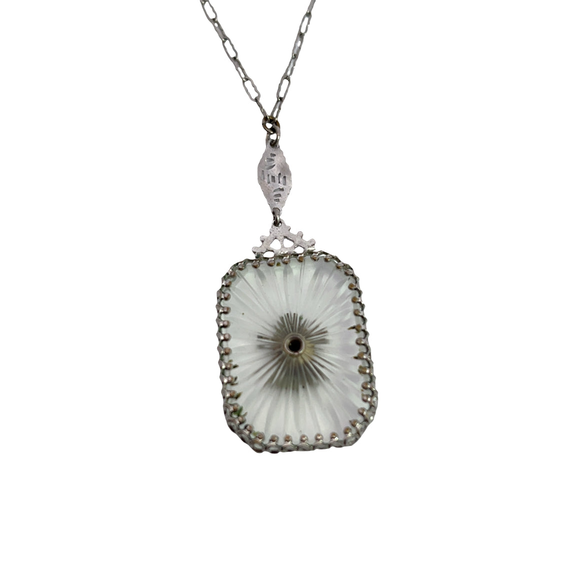 Art Deco Sterling Silver camphor glass with family crest pendant