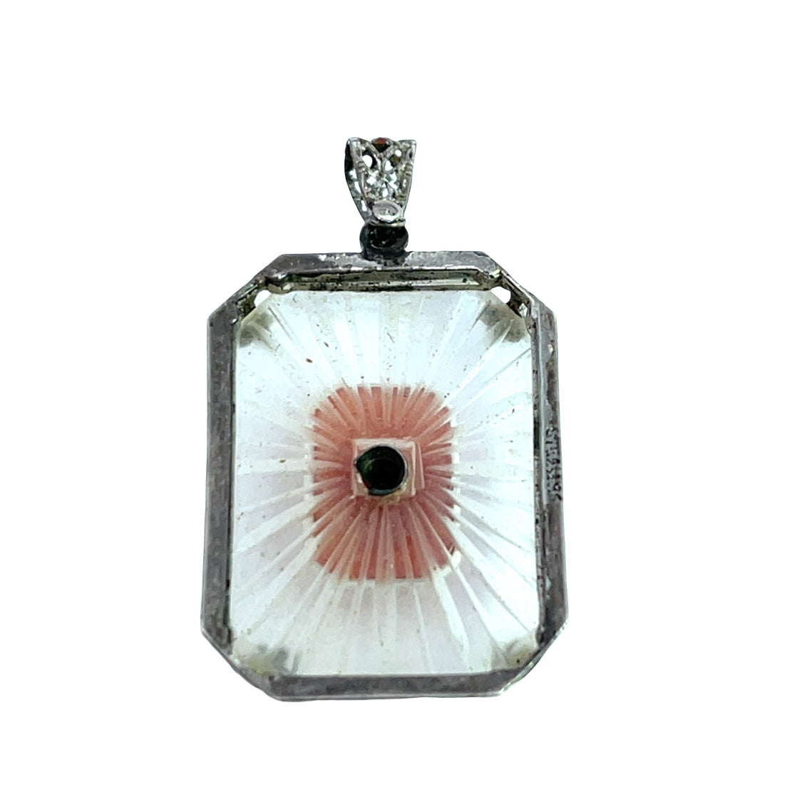 Art Deco Sterling Silver, carnelian camphor glass pendant