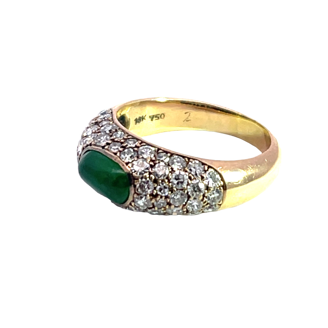 Modern 18KY gold, jadeite and pave diamond ring