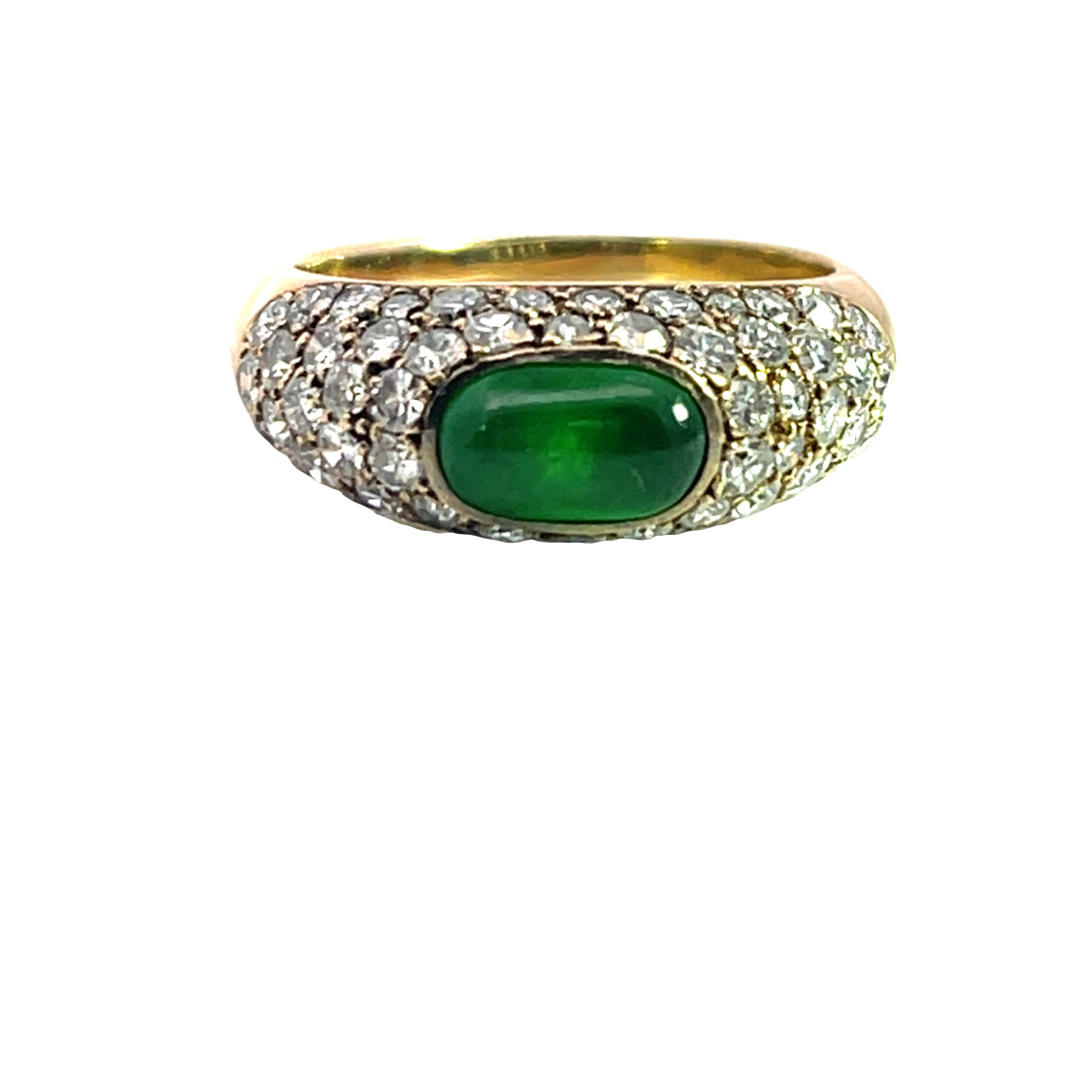 Modern 18KY gold, jadeite and pave diamond ring