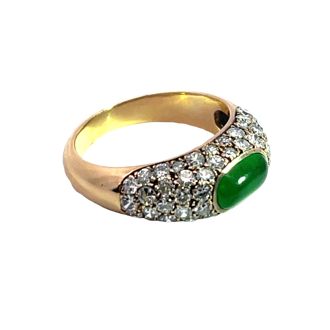 Modern 18KY gold, jadeite and pave diamond ring