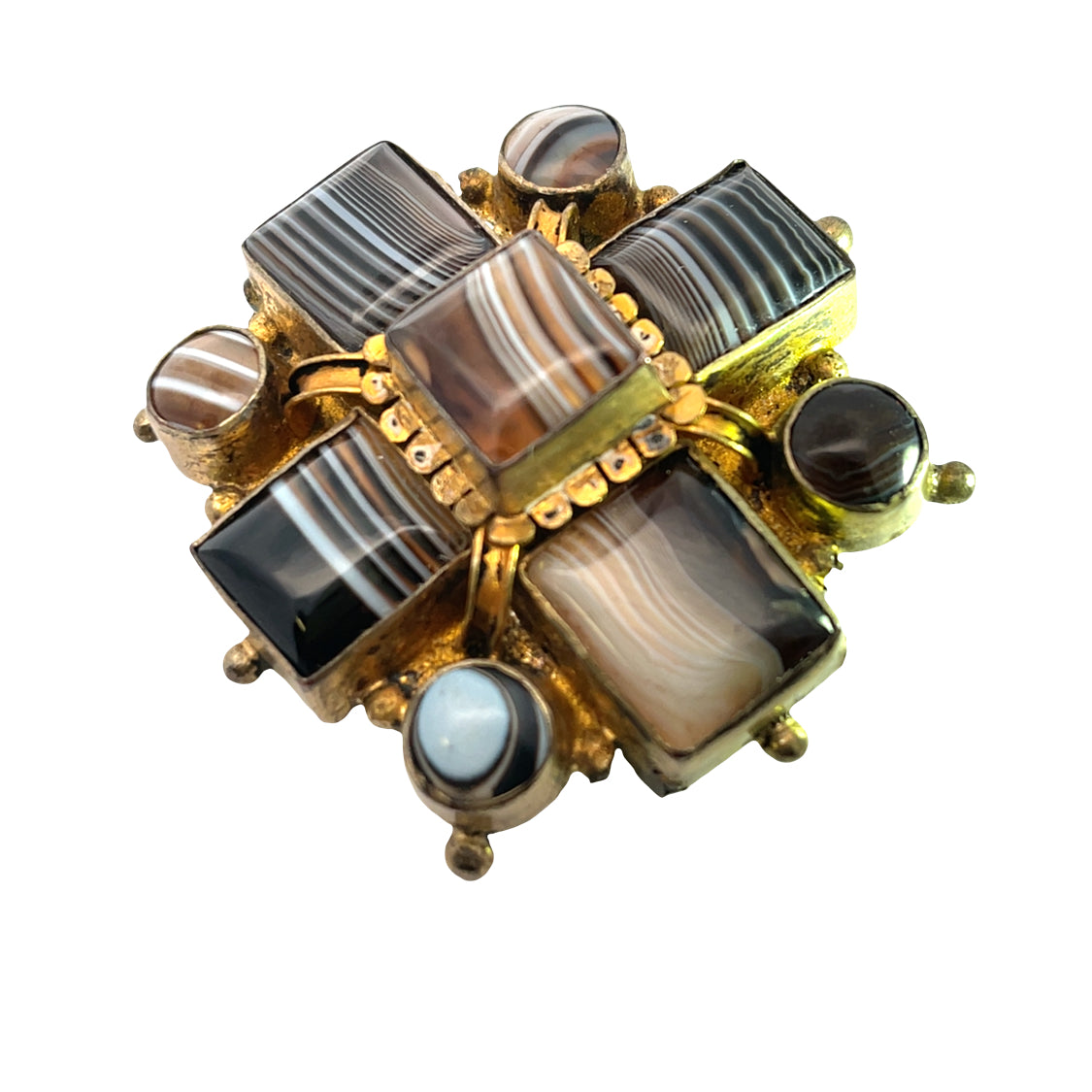 Victorian Gold over Brass banded agate brooch
