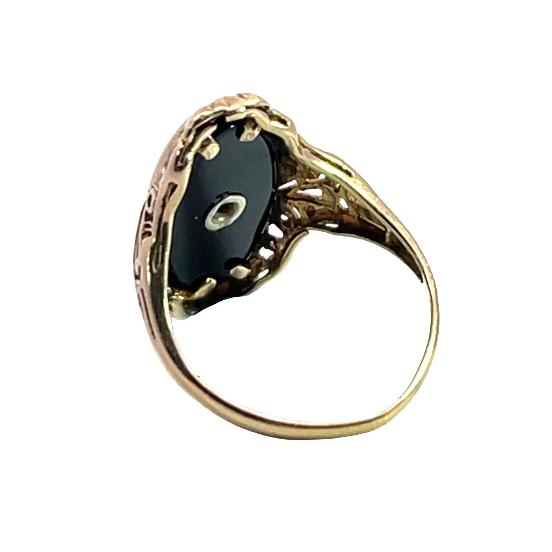 Art Deco 10KY gold, diamond and onyx signet ring