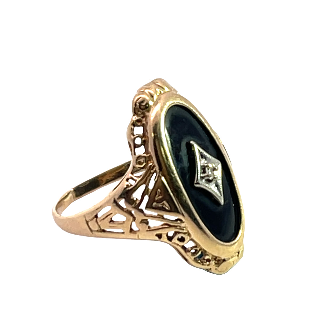 Art Deco 10KY gold, diamond and onyx signet ring
