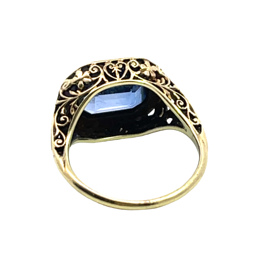 Art Deco 14KY gold and synthetic sapphire ring
