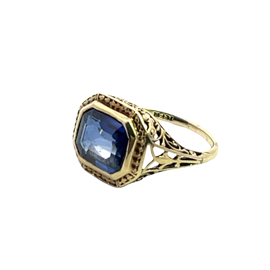 Art Deco 14KY gold and synthetic sapphire ring