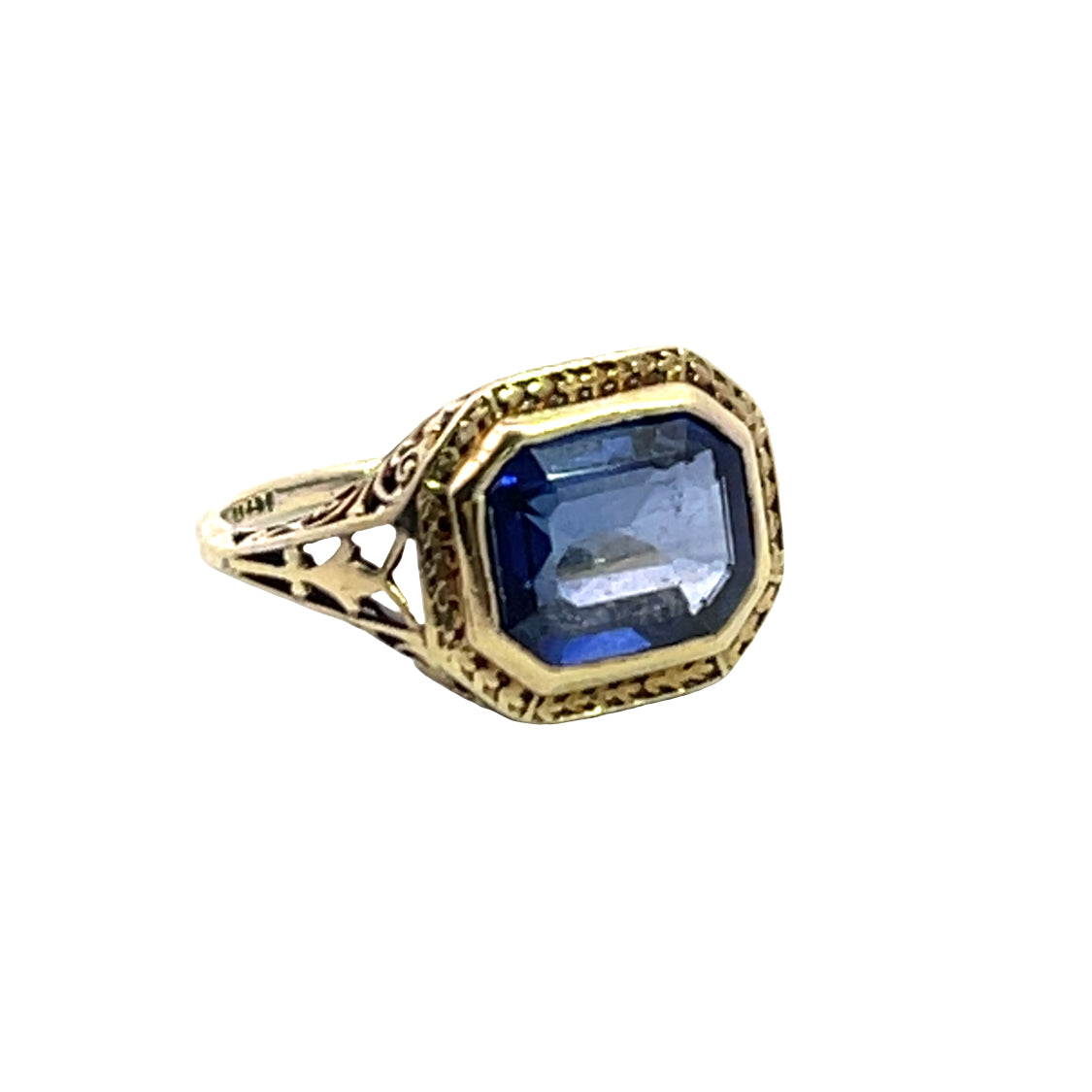 Art Deco 14KY gold and synthetic sapphire ring