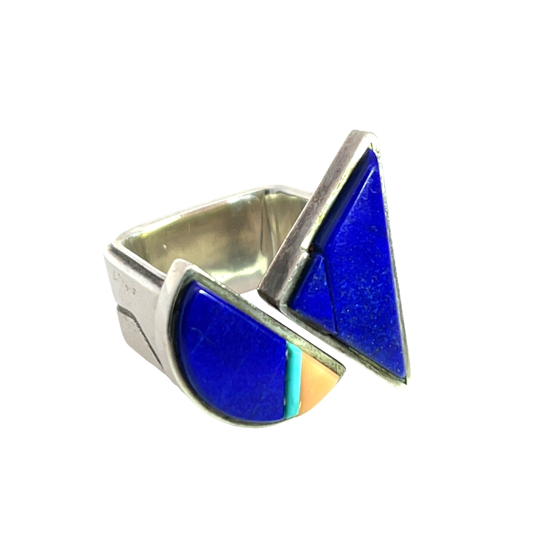 Native American Sterling silver, lapis, coral and turquoise ring