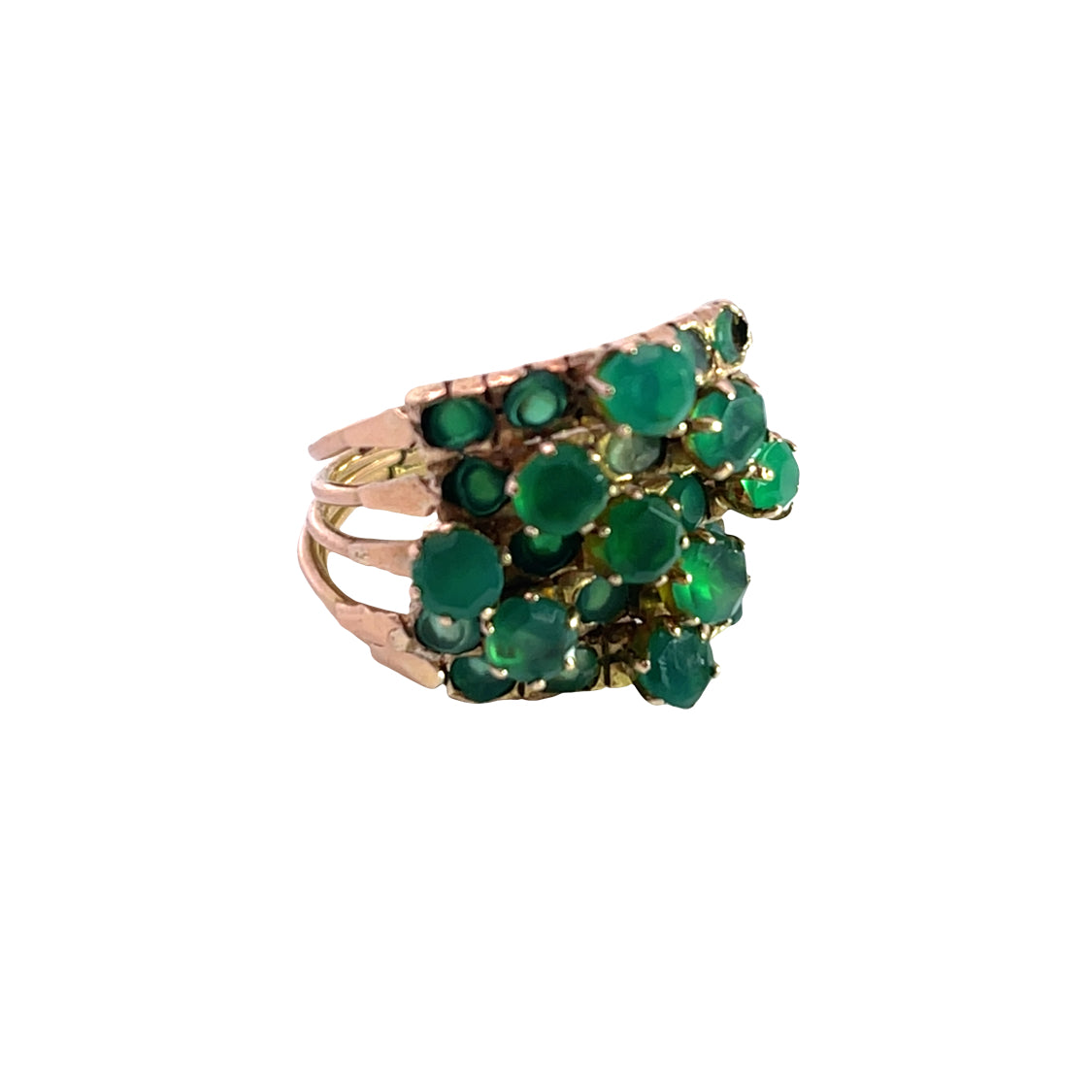 Victorian 14K rose gold, emerald and chrysoprase 'Harem' ring