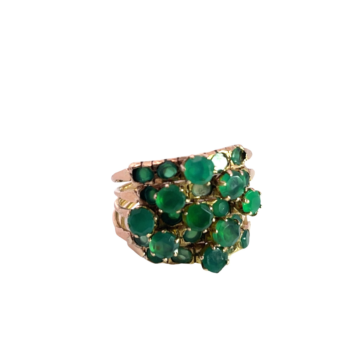 Victorian 14K rose gold, emerald and chrysoprase 'Harem' ring