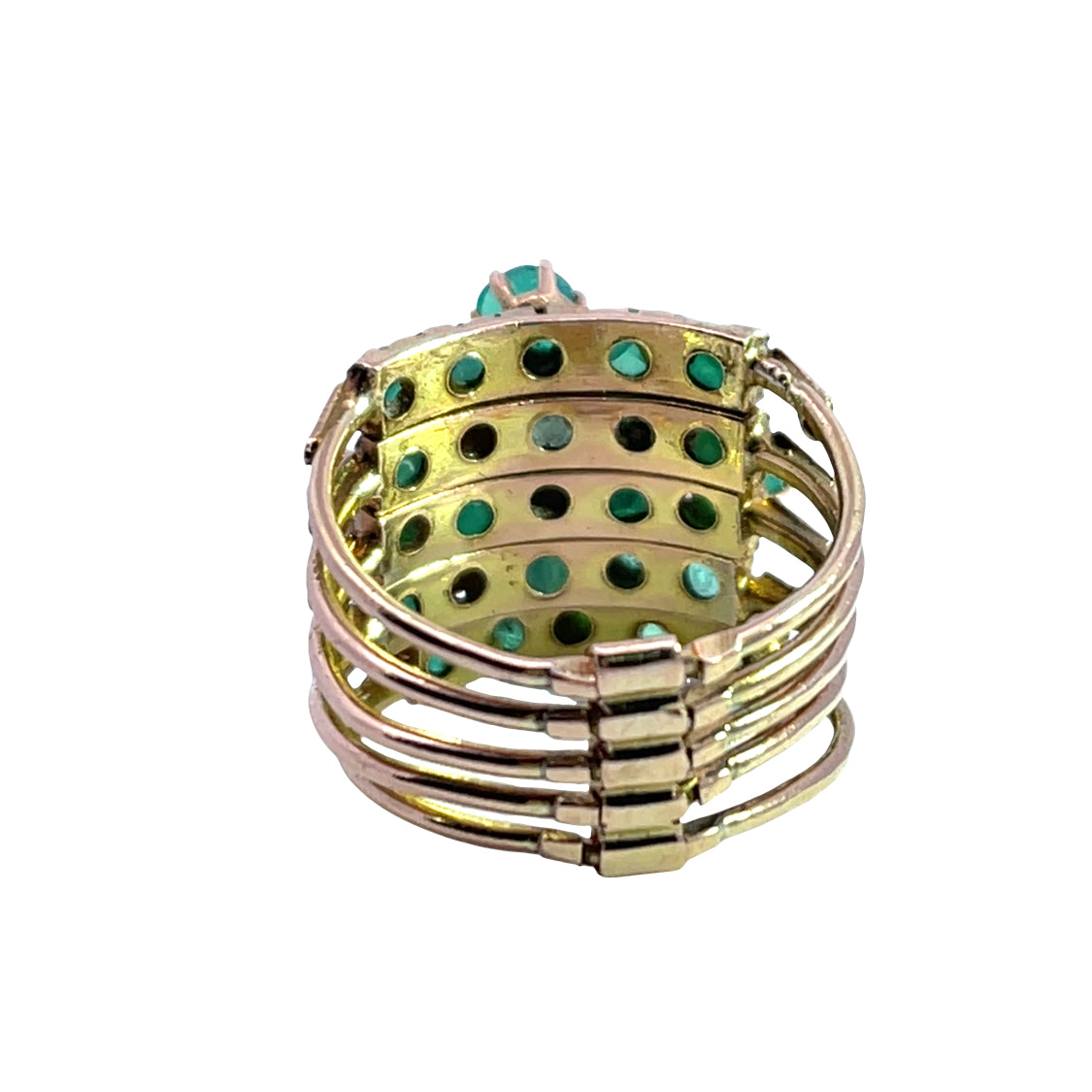 Victorian 14K rose gold, emerald and chrysoprase 'Harem' ring
