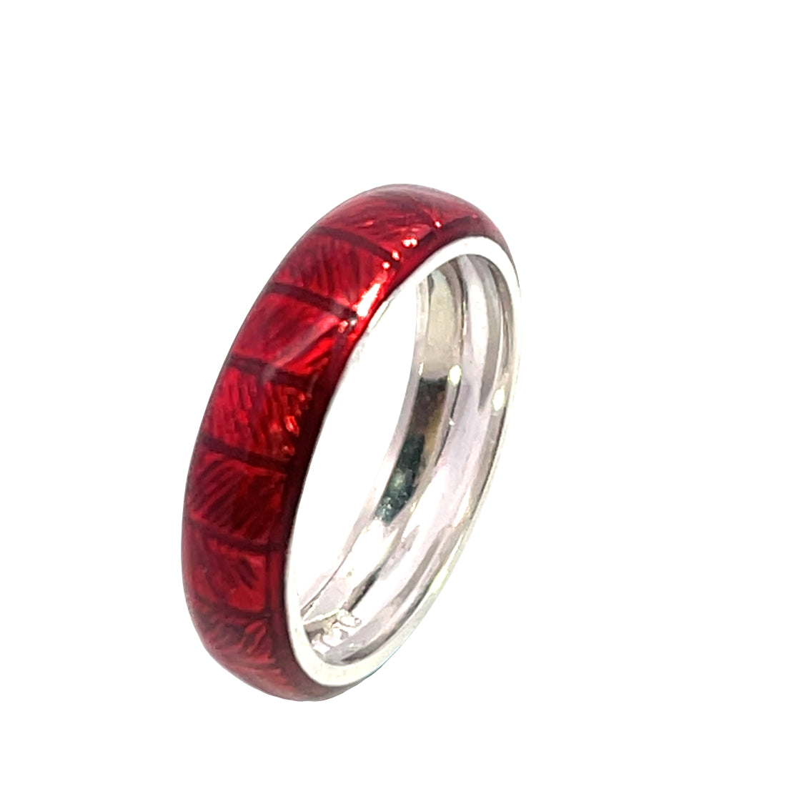Victorian 18K white gold and red enamel band ring