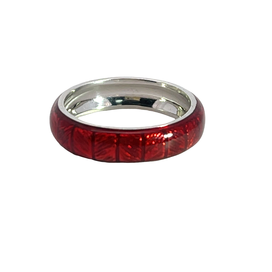 Victorian 18K white gold and red enamel band ring