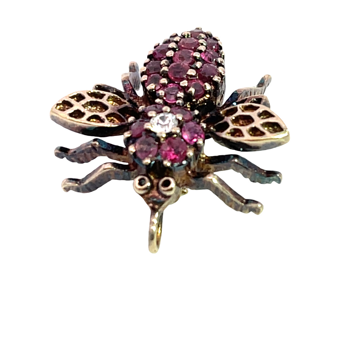 Modern 14KY gold, ruby and diamond bee pendant/brooch