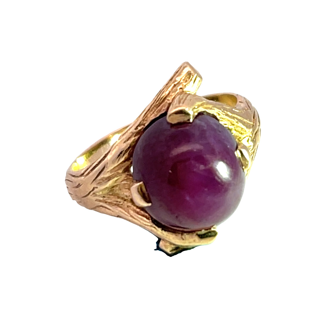Brutalist 14KY gold and cabochon Star Ruby ring