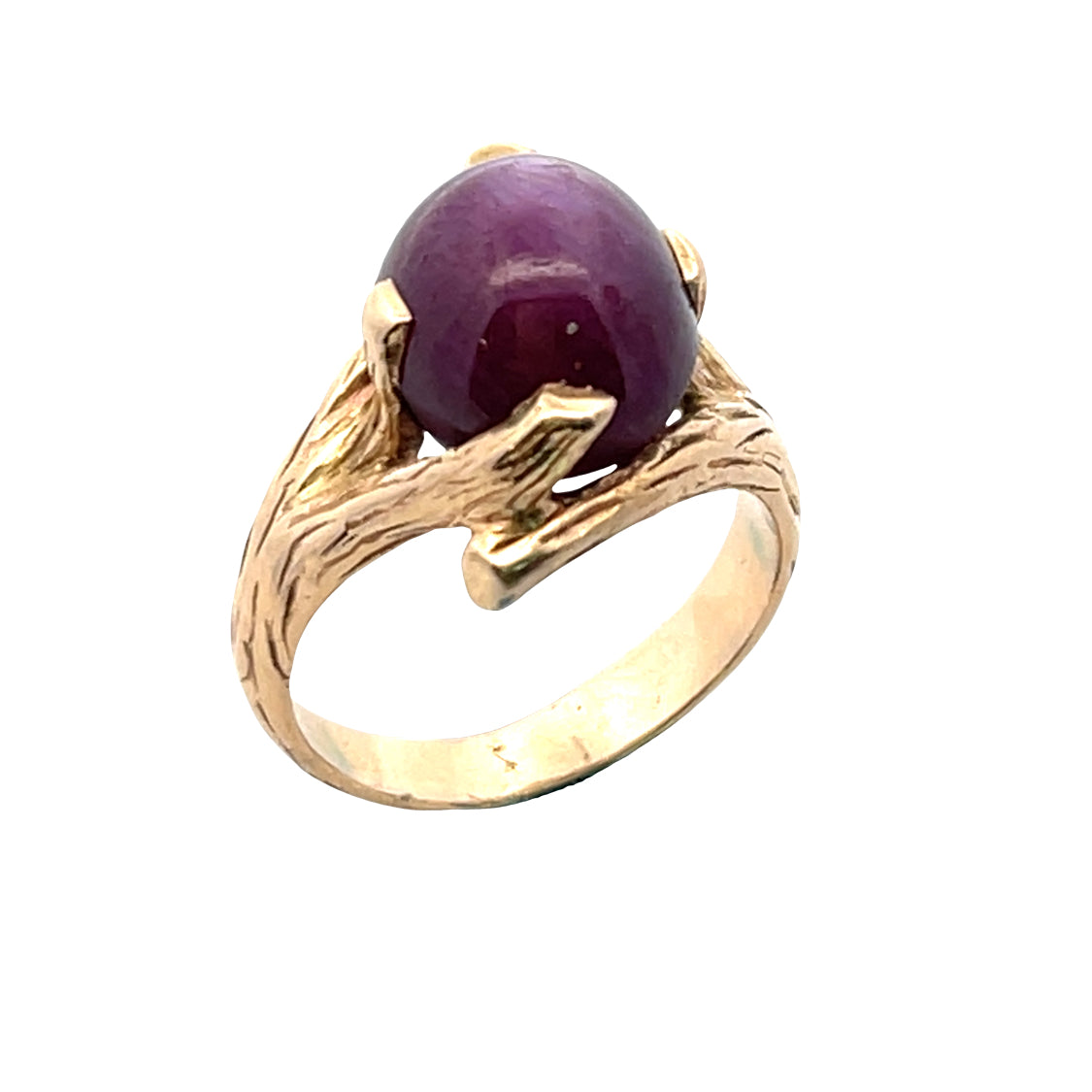 Brutalist 14KY gold and cabochon Star Ruby ring