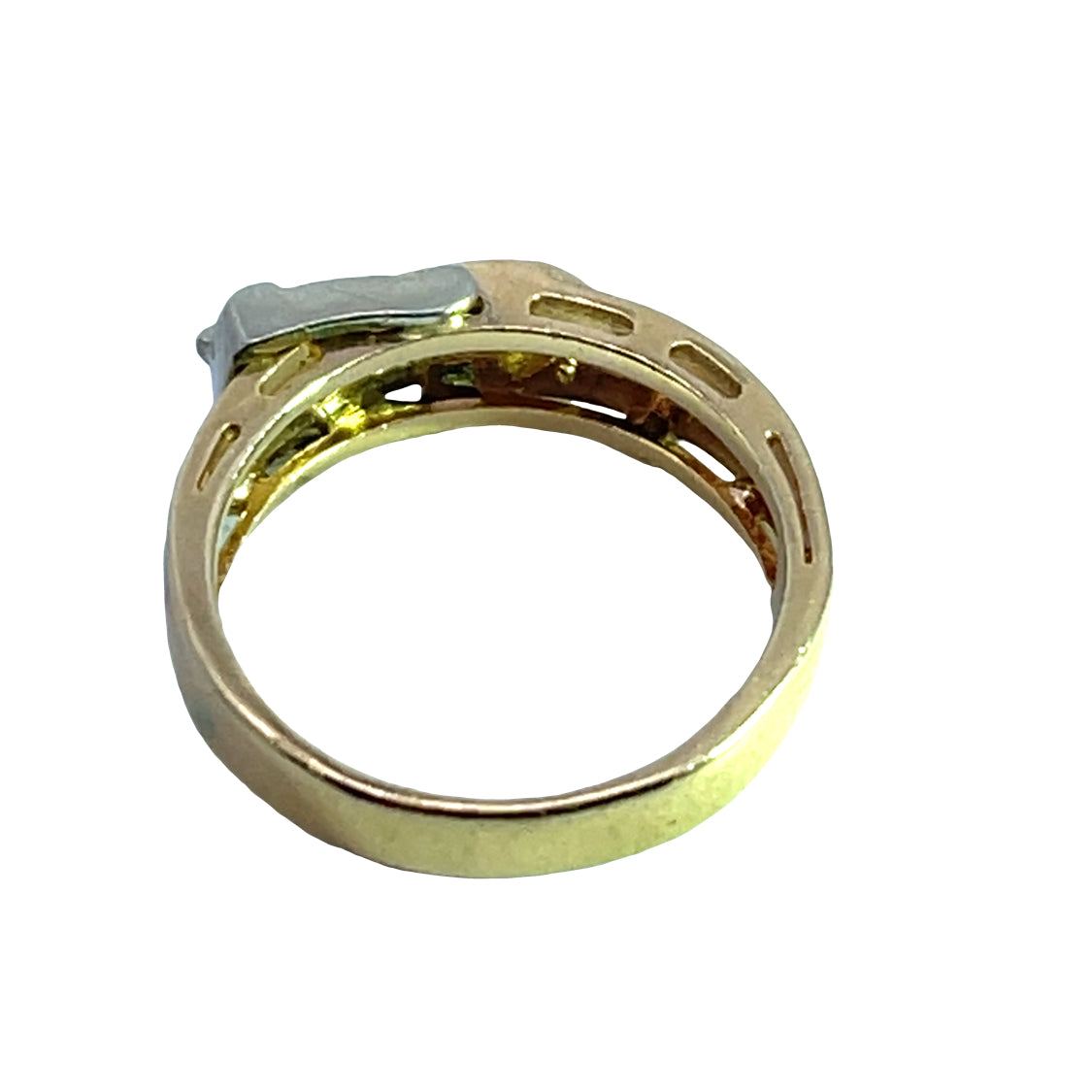Modern 14KY and white gold with diamond buckle ring