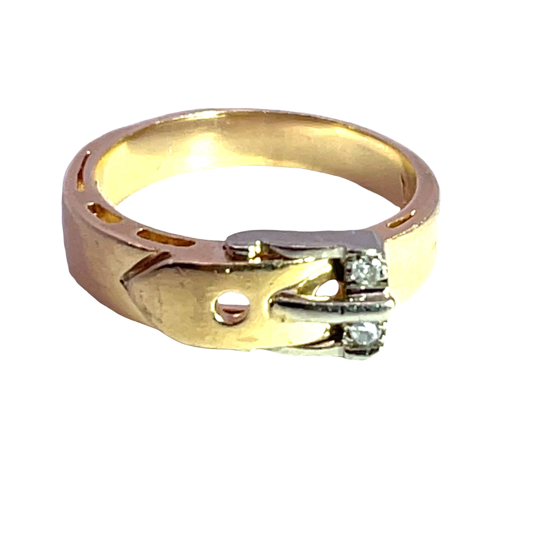 Modern 14KY and white gold with diamond buckle ring