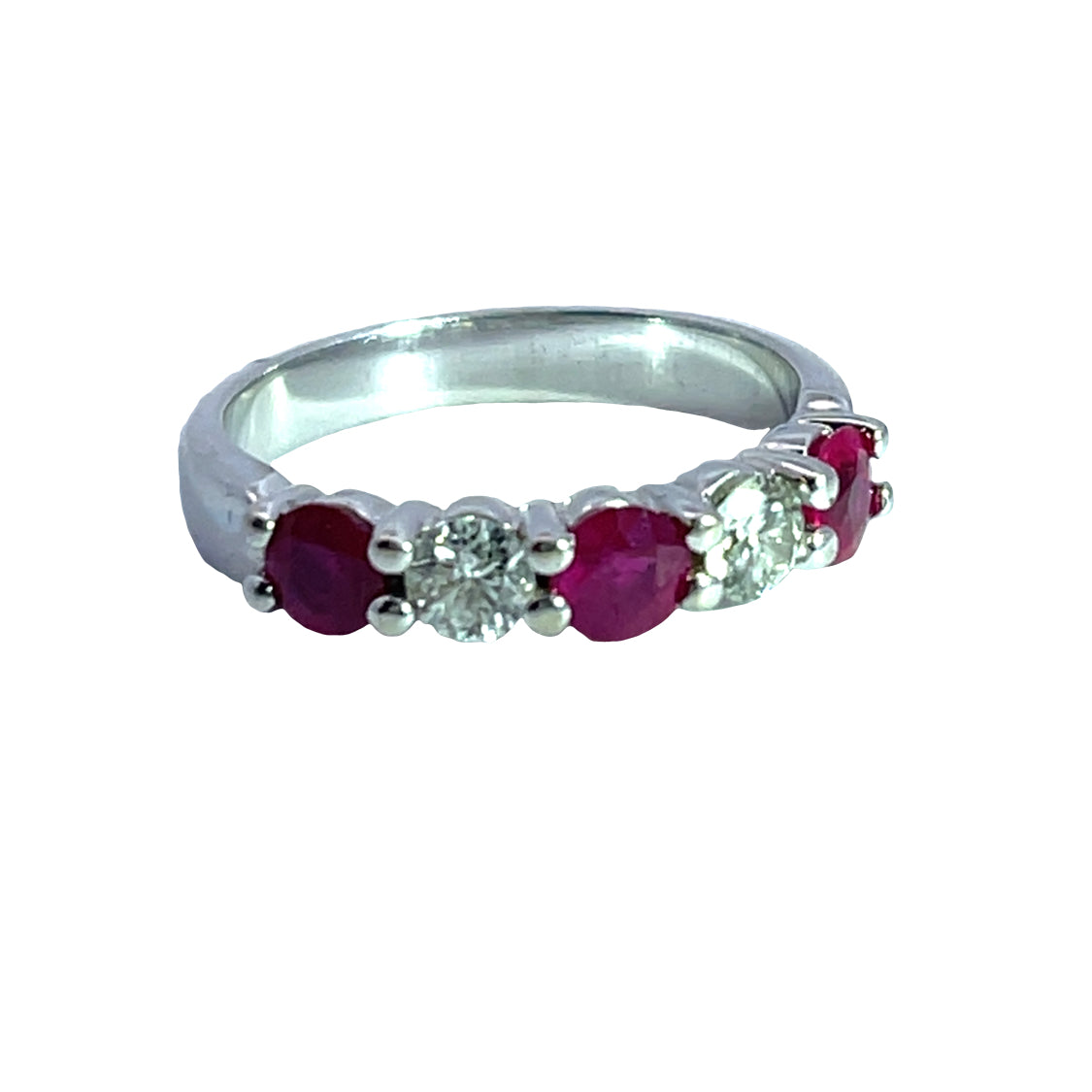 Modern 14K white gold ruby and diamond partial eternity ring