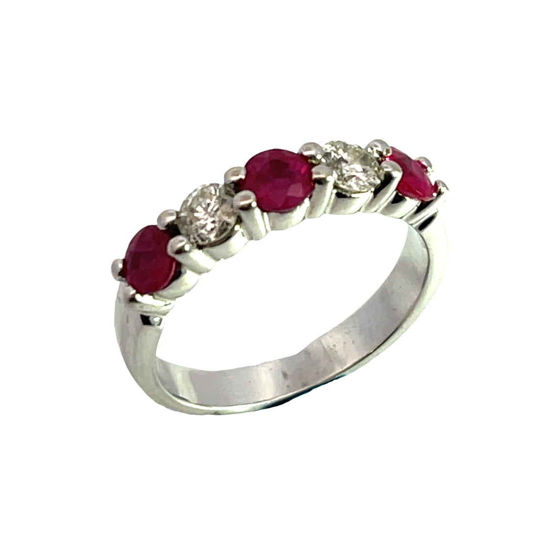 Modern 14K white gold ruby and diamond partial eternity ring