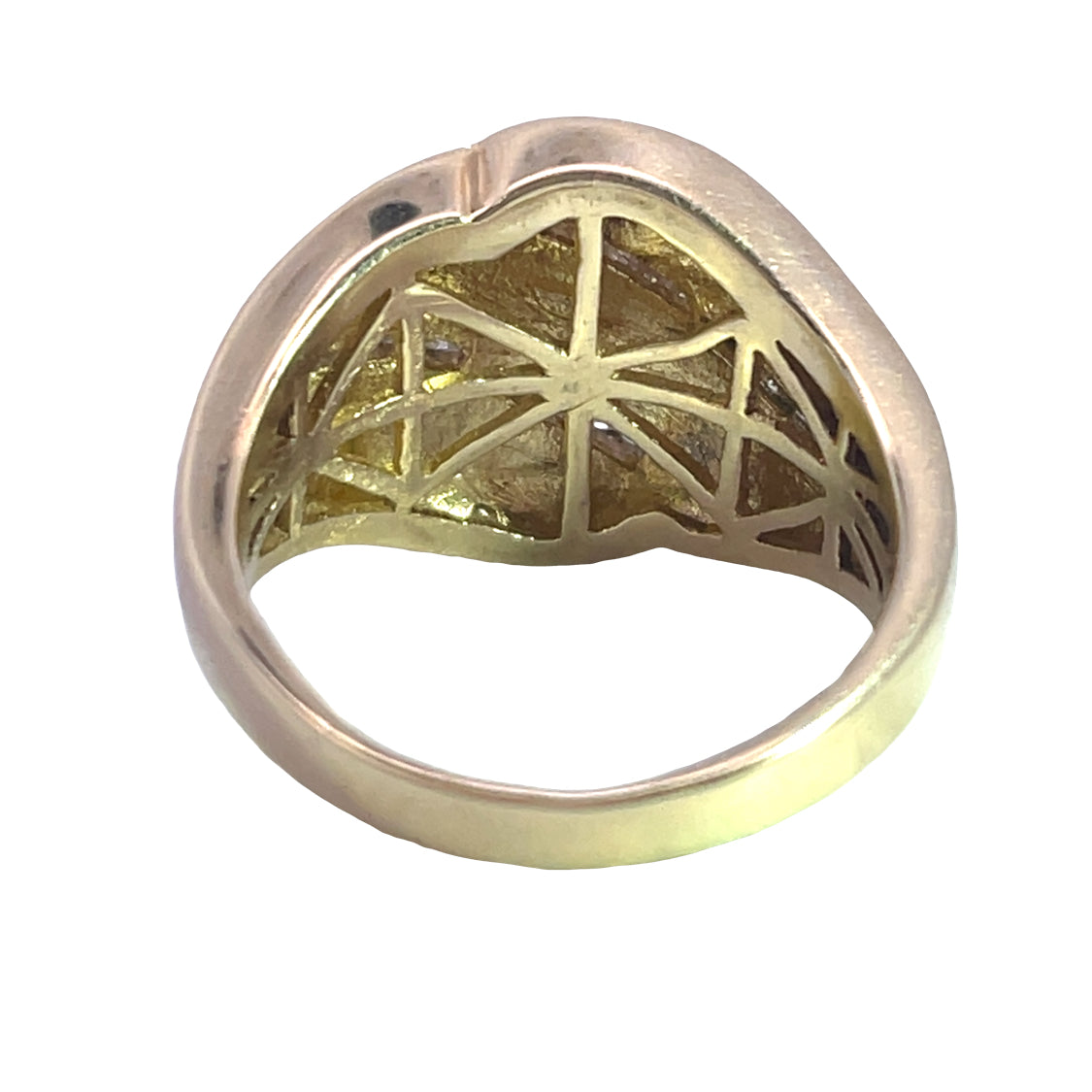 Art Deco 14KY gold, diamond, carnelian, turquoise and onyx inlay ring
